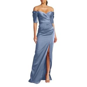 Theia Off the Shoulder Blue Maxi Dress Size 10
